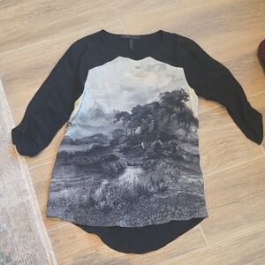BCBGMaxAzria Black and Gray Scenic Long Sleeve Top